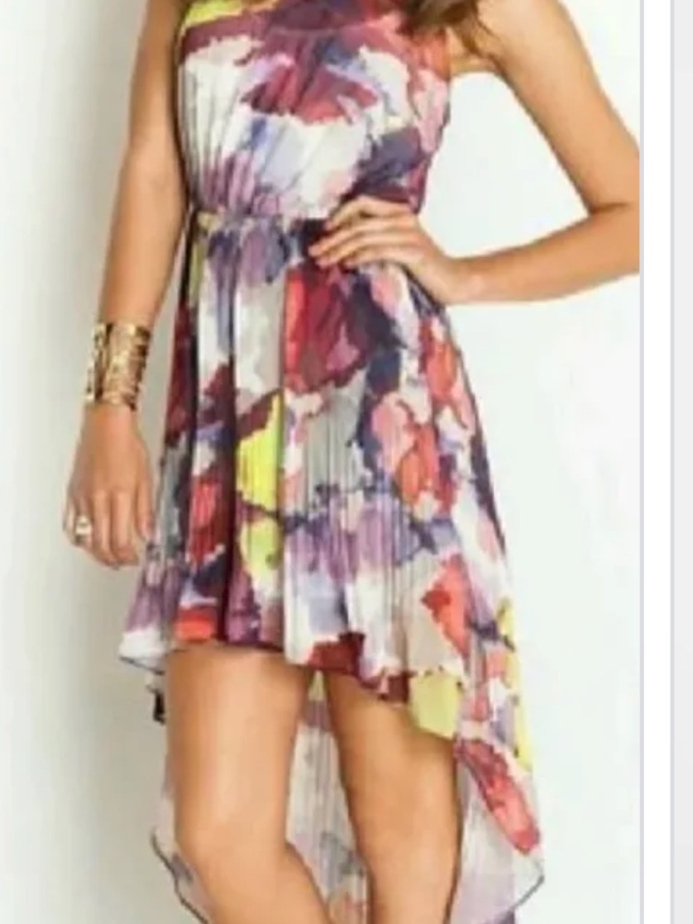 Guess Multicolor Floral High-Low Pleated Dress